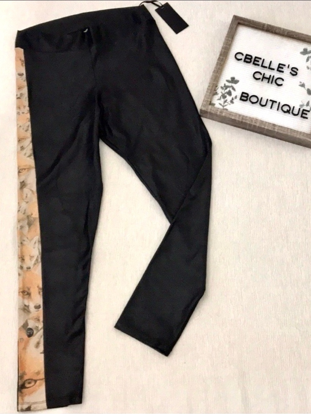 NWT Volt Design Renard Black Vegan Leather Snakeskin Leggings Fox Print